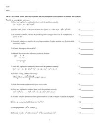 Chapter 5 Identify The Degree The Polynomial Then Indicate