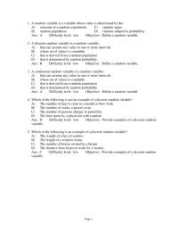 Chapter 5 A random variable is a variable whose value