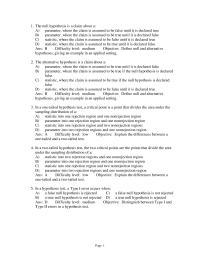 Chapter 9 The null hypothesis is a claim about a