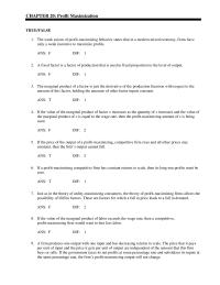 Economics Chapter 20 If the price of the output of a profit