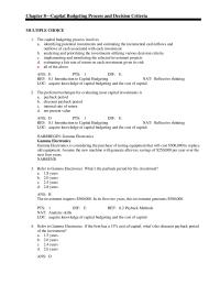 Finance Chapter 8 The preferred technique for evaluating most capital
