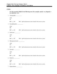 Dictionaries Chapter 10 Use Medical Terms Related The Nervous System