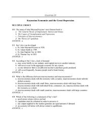 Economics Chapter 15 Keynesian Economics And The Great Depression multiple