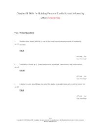 Management Chapter 8 Studies show that credibility is one of the most