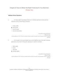 Entrepreneurship Chapter 7 Working capital needs of a company are projected