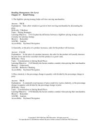 Management Chapter 13 Initial markup is the actual sales realized for