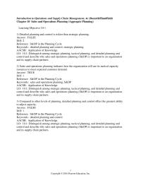 Management Chapter 10 Sales and operations planning indicates how