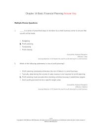 Entrepreneurship Chapter 14 Which of the following refers to a profit planning