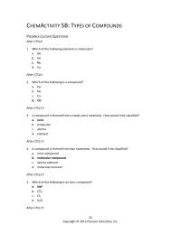 Chemical Engineering Chapter 5 Homework Which of the following is a molecular compound?