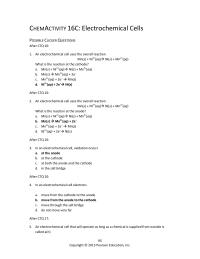 Chemical Engineering Chapter 16 Homework Electrochemical Cell Electrons Move