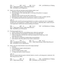 Marketing Chapter 2 Which of the following statements about marketing audits