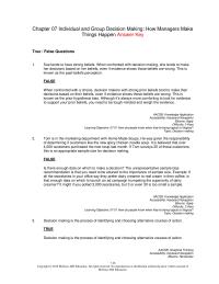 Management Chapter 7 How do people know when they’re being logical