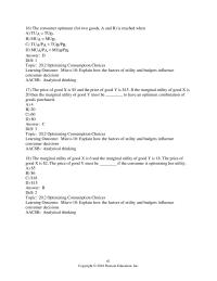 Economics Chapter 20 Optimizing Consumption Choices learning Outcome