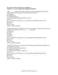Business Law Chapter 20 Primary Us Labor Legislation And The Mechanisms