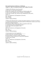 Business Law Chapter 23 The Securities Act of 1933 regulates the