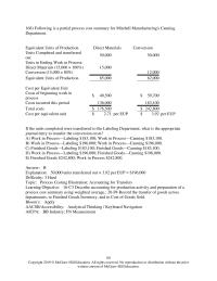 Accounting Chapter 16 Following Partial Process Cost Summary For