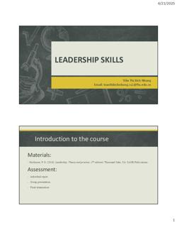 Contents: Unit 1: Introduction To Leadership Unit 2: