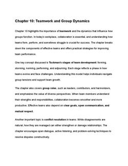 In Summary Chapter 10 Teaches That Teamwork Is Both A