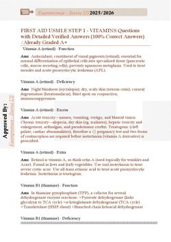 FIRST AID USMLE STEP 1 – VITAMINS Questions with Detailed Verified Answers